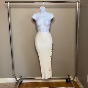 Naked Wardrobe: Button Me Down Midi Skirt - White - Large